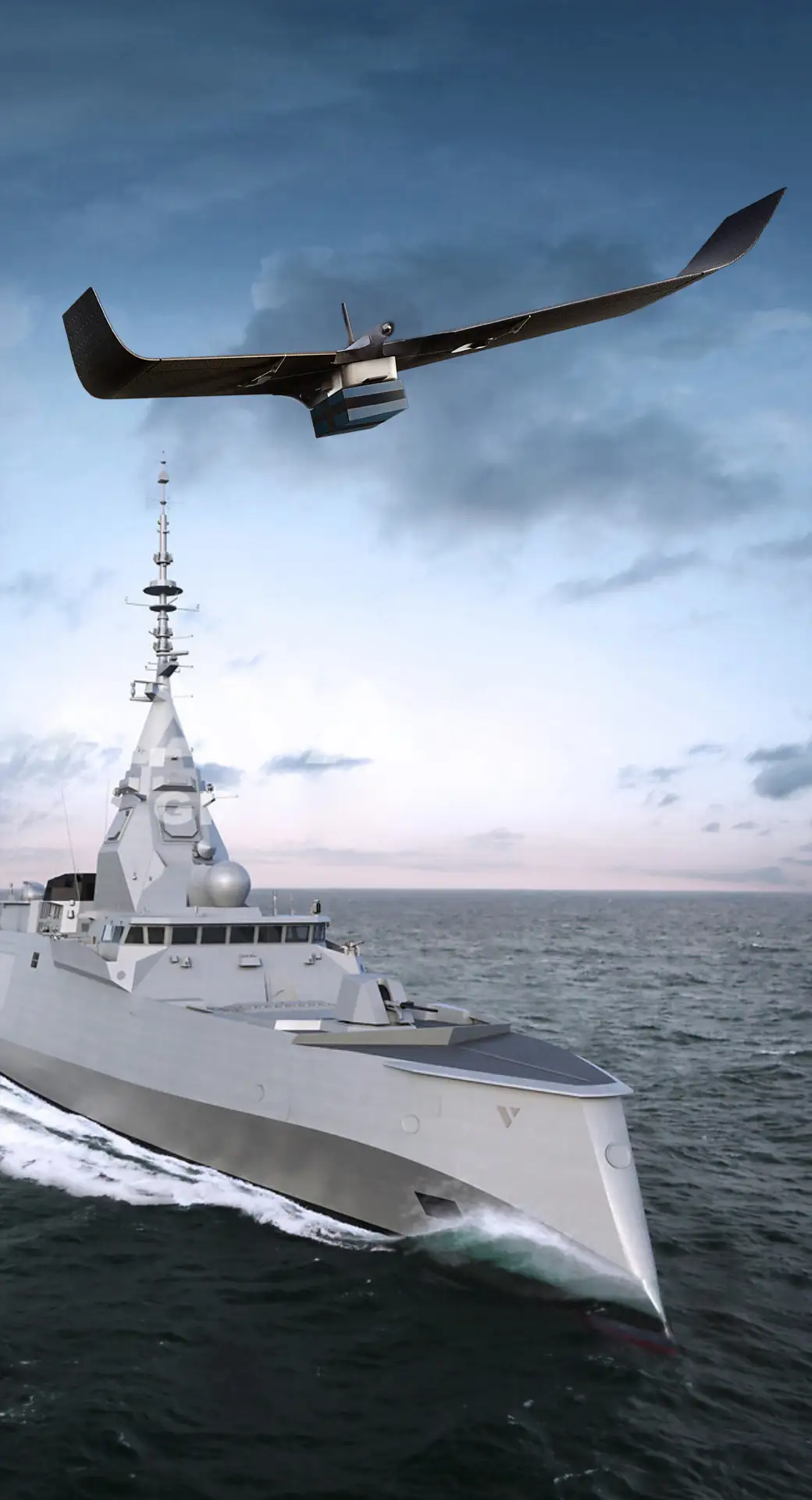 Lehmann fixed-wing aircraft overflying a naval vessel